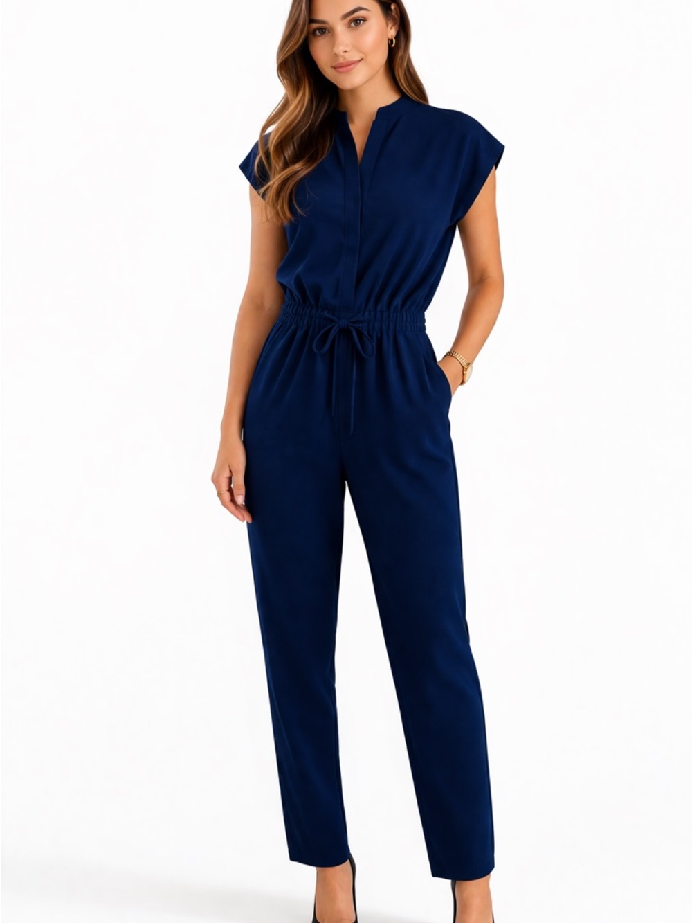Babaton Donnie Jumpsuit Navy Blue Size S Aritzia Tie Waist Career Minimalist